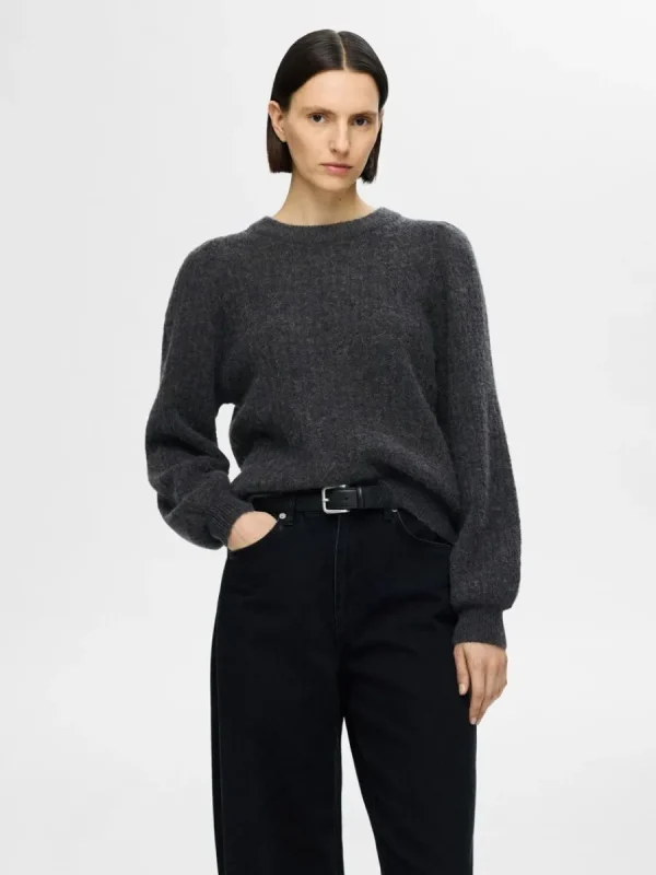 SELECTED STRUKTURERAD STICKAD TRÖJA Grey Best