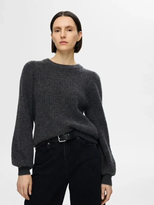 SELECTED STRUKTURERAD STICKAD TRÖJA Grey Best