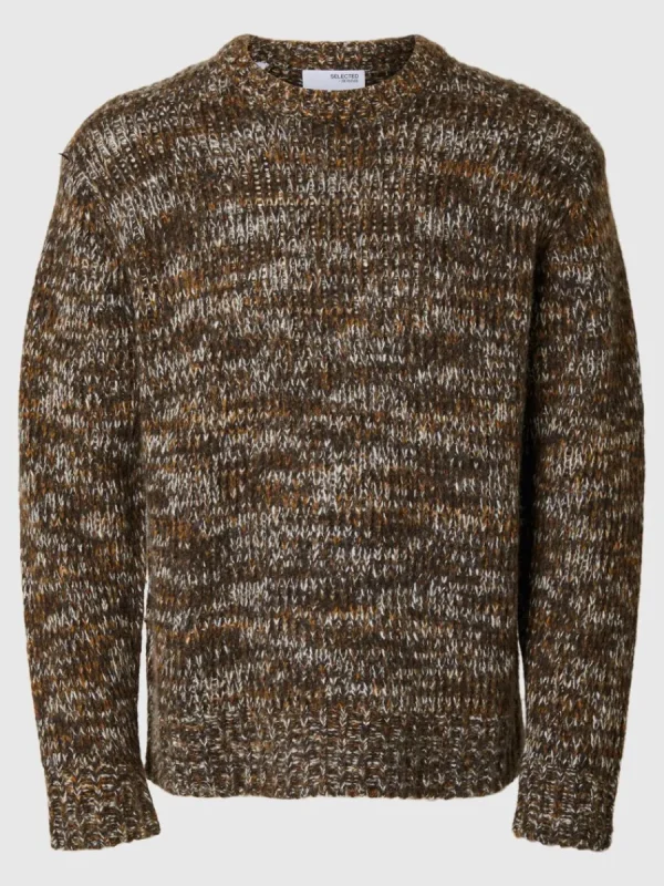 SELECTED STRUKTURERAD STICKAD TRÖJA Brown Shop