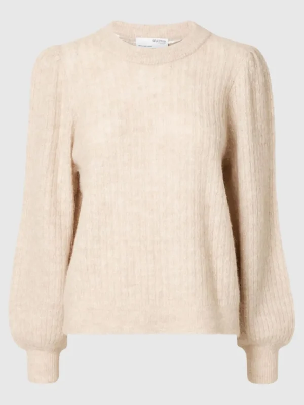 SELECTED STRUKTURERAD STICKAD TRÖJA Beige Fashion