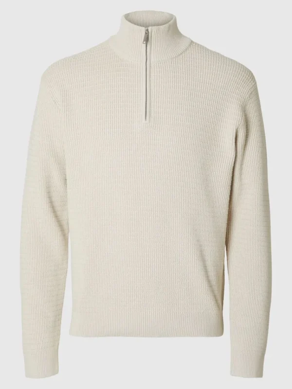 SELECTED STRUKTURERAD TRÖJA MED HALVLÅNGT BLIXTLÅS Beige Online