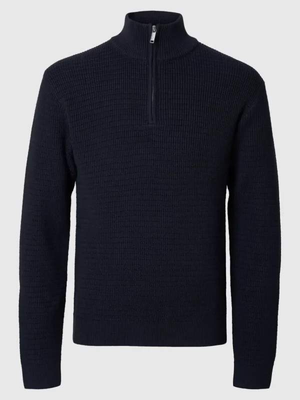 SELECTED STRUKTURERAD TRÖJA MED HALVLÅNGT BLIXTLÅS Blue Flash Sale