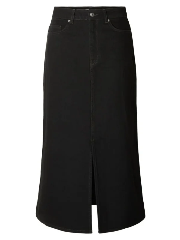 SELECTED SVART DENIM MIDIKJOL Black New