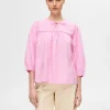 SELECTED TEXTURERAD BLUS MED 3/4-ÄRMAR Pink Discount