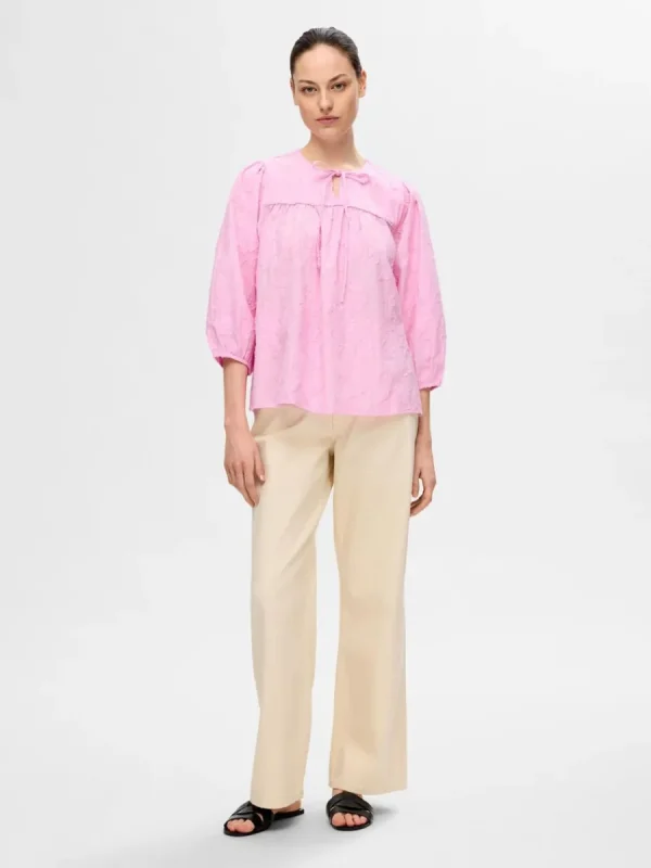 SELECTED TEXTURERAD BLUS MED 3/4-ÄRMAR Pink Discount