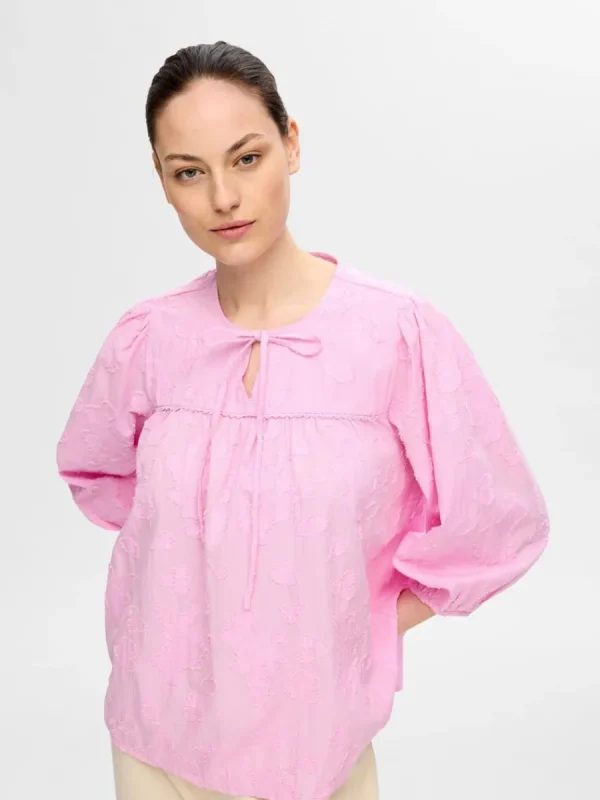 SELECTED TEXTURERAD BLUS MED 3/4-ÄRMAR Pink Discount
