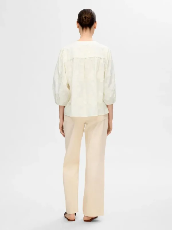 SELECTED TEXTURERAD BLUS MED 3/4-ÄRMAR White Flash Sale