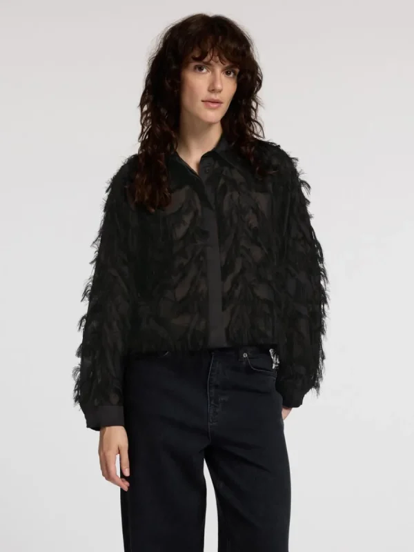 SELECTED TEXTURERAD CROPPAD SKJORTA Black Flash Sale