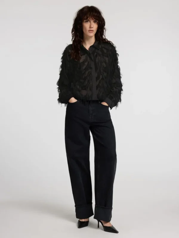 SELECTED TEXTURERAD CROPPAD SKJORTA Black Flash Sale