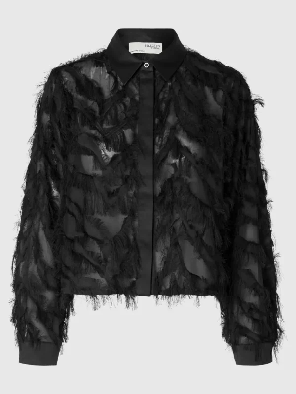 SELECTED TEXTURERAD CROPPAD SKJORTA Black Flash Sale