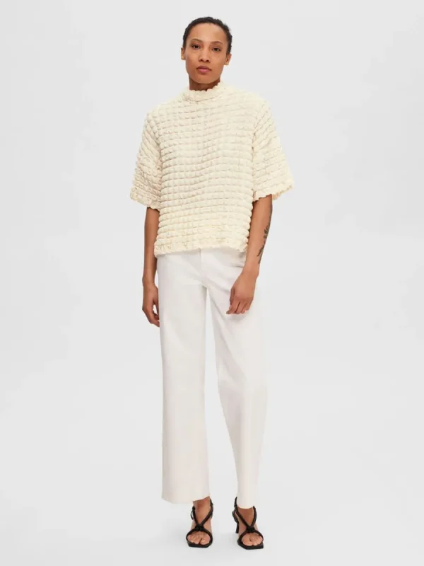 SELECTED TEXTURERAD KORTÄRMAD TOPP White Shop