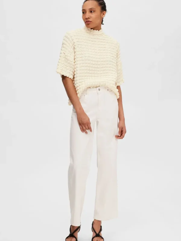 SELECTED TEXTURERAD KORTÄRMAD TOPP White Shop