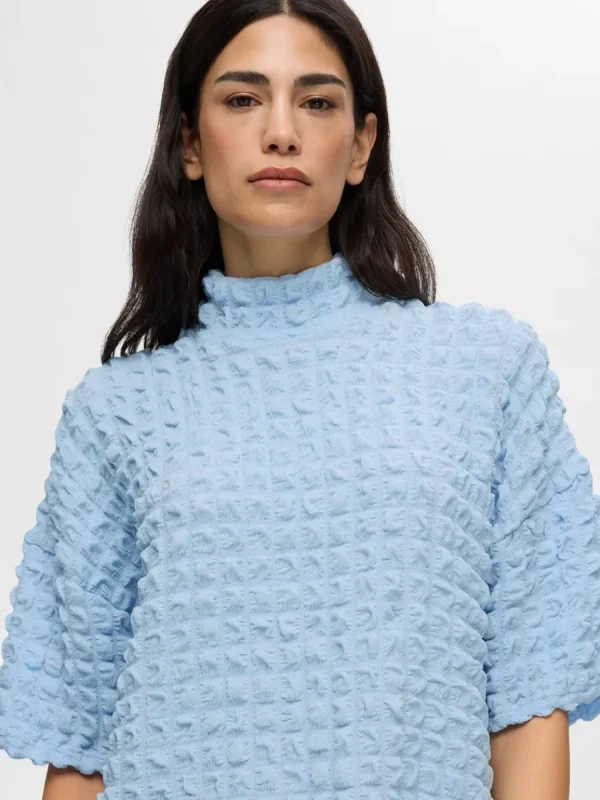 SELECTED TEXTURERAD KORTÄRMAD TOPP Blue Outlet