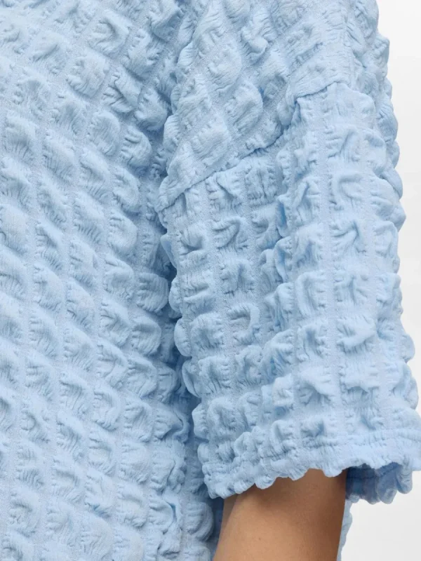 SELECTED TEXTURERAD KORTÄRMAD TOPP Blue Outlet