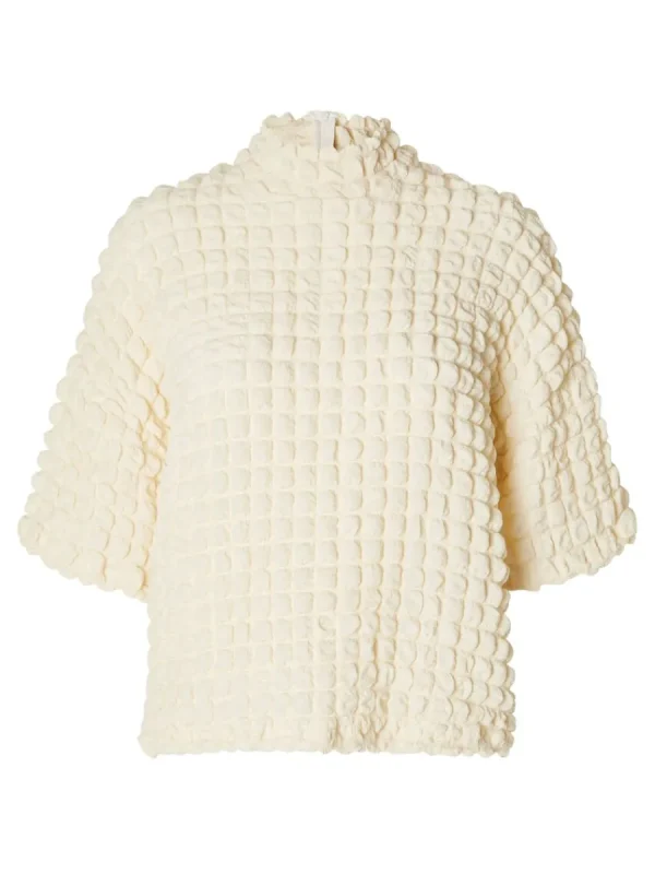 SELECTED TEXTURERAD KORTÄRMAD TOPP White Shop
