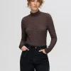 SELECTED TEXTURERAD LÅNGÄRMAD TOPP Brown Best