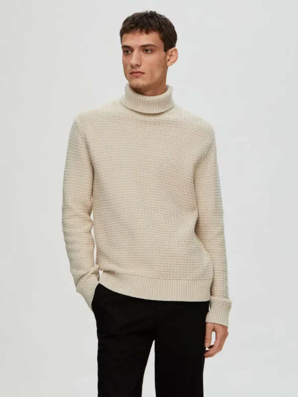 SELECTED TEXTURERAD POLOTRÖJA TRÖJA Beige Best
