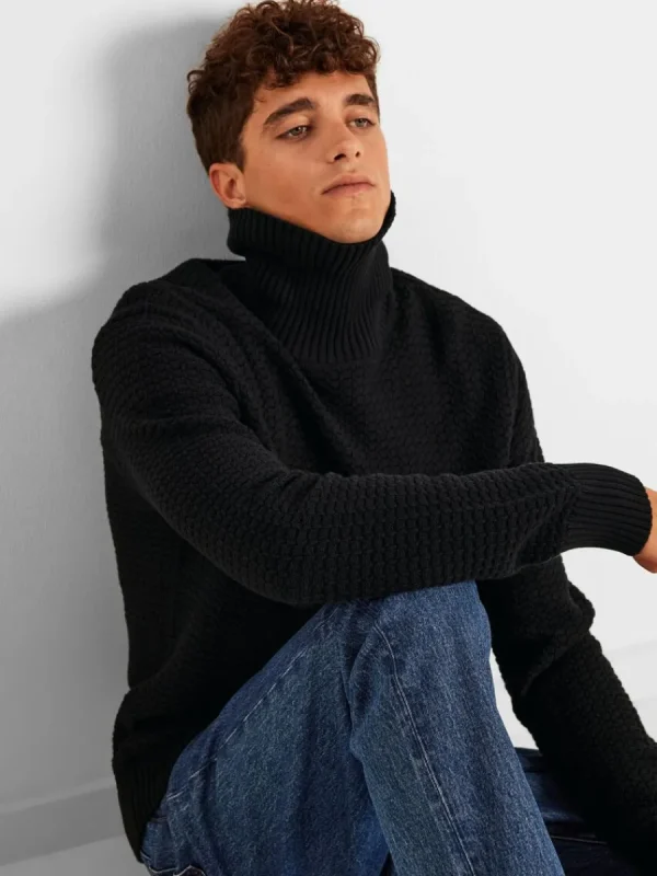 SELECTED TEXTURERAD POLOTRÖJA TRÖJA Black Best Sale