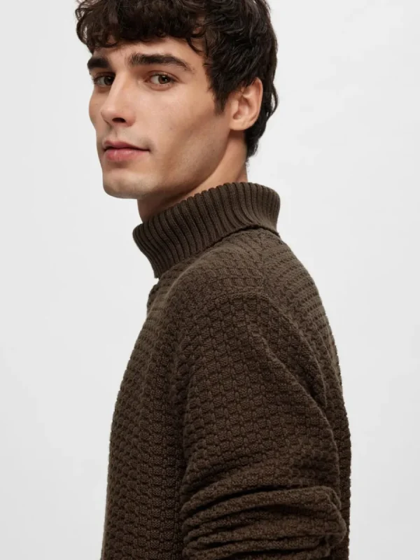 SELECTED TEXTURERAD POLOTRÖJA TRÖJA Brown Hot