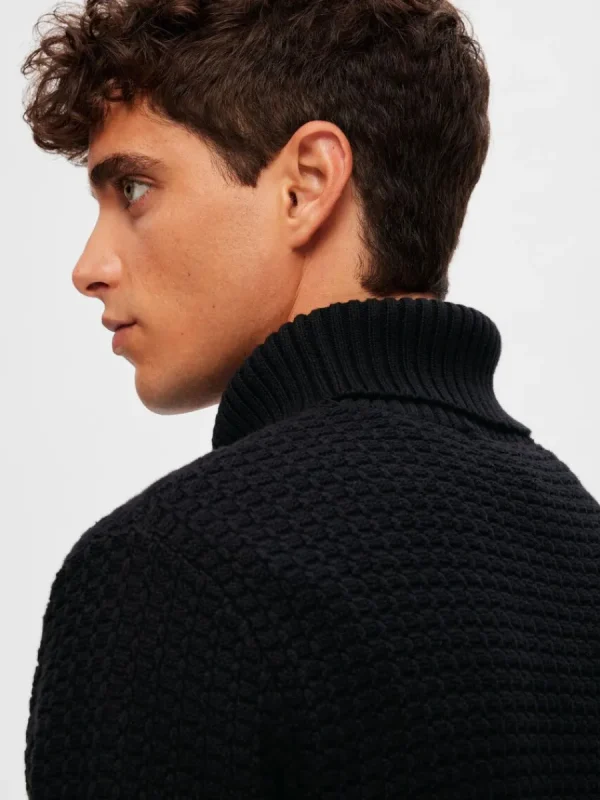 SELECTED TEXTURERAD POLOTRÖJA TRÖJA Black Best Sale