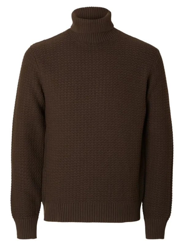 SELECTED TEXTURERAD POLOTRÖJA TRÖJA Brown Hot