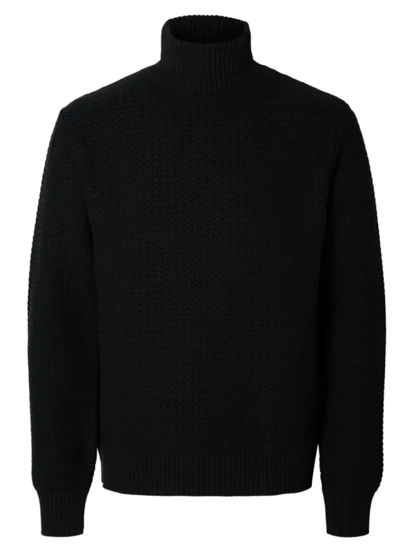 SELECTED TEXTURERAD POLOTRÖJA TRÖJA Black Best Sale