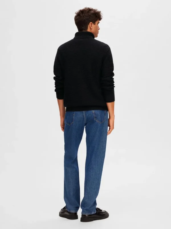 SELECTED TEXTURERAD POLOTRÖJA TRÖJA Black Best Sale