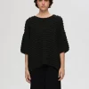 SELECTED TEXTURERAD TOPP MED 3/4-ÄRMAR Black Outlet