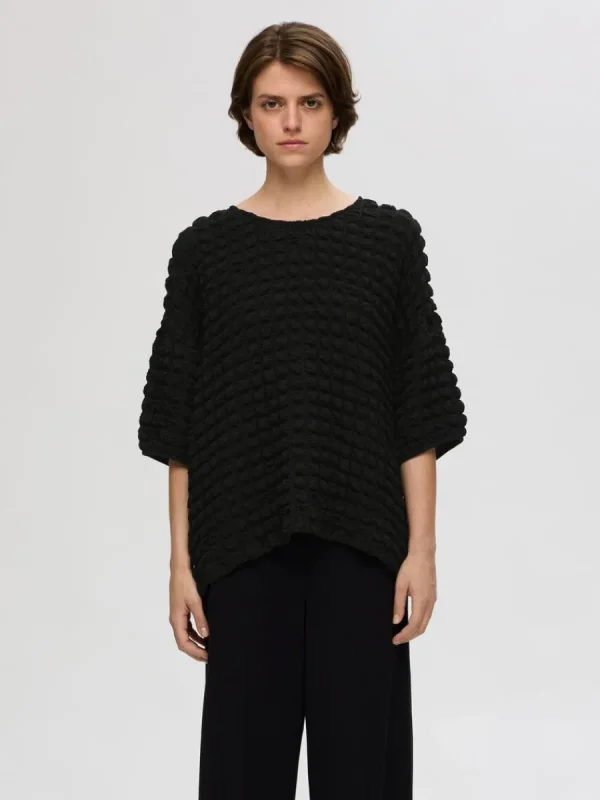 SELECTED TEXTURERAD TOPP MED 3/4-ÄRMAR Black Outlet