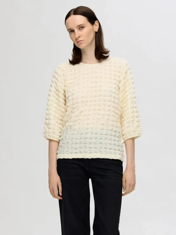 SELECTED TEXTURERAD TOPP MED 3/4-ÄRMAR White Best Sale