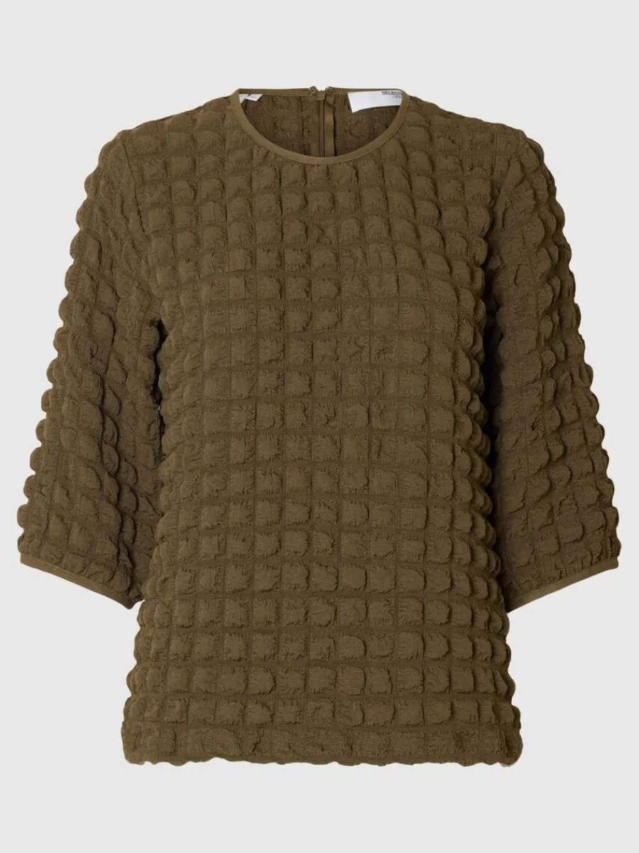 texturerad_topp_med_rmar_5-1.webp SELECTED TEXTURERAD TOPP MED 3/4-ÄRMAR Green Online
