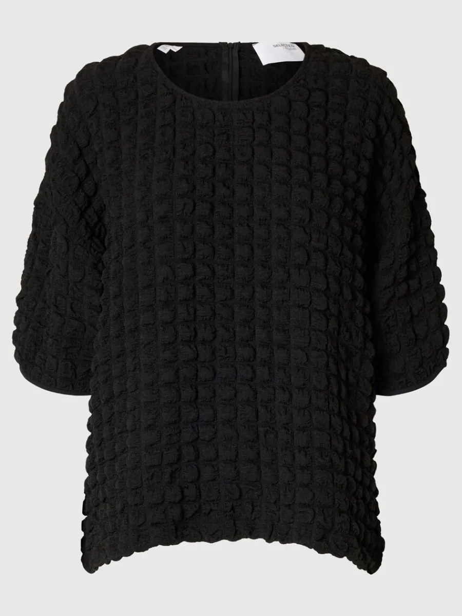 texturerad_topp_med_rmar_5-2.webp SELECTED TEXTURERAD TOPP MED 3/4-ÄRMAR Black Outlet
