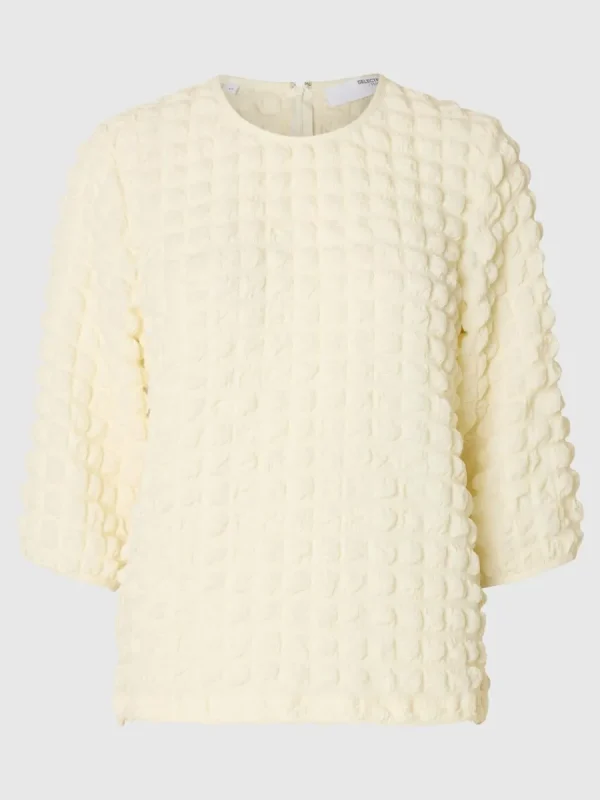 SELECTED TEXTURERAD TOPP MED 3/4-ÄRMAR White Best Sale