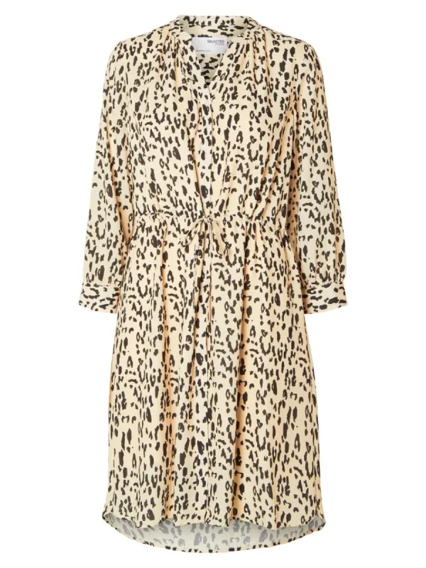 SELECTED TRYCK KORT KLÄNNING Beige Hot