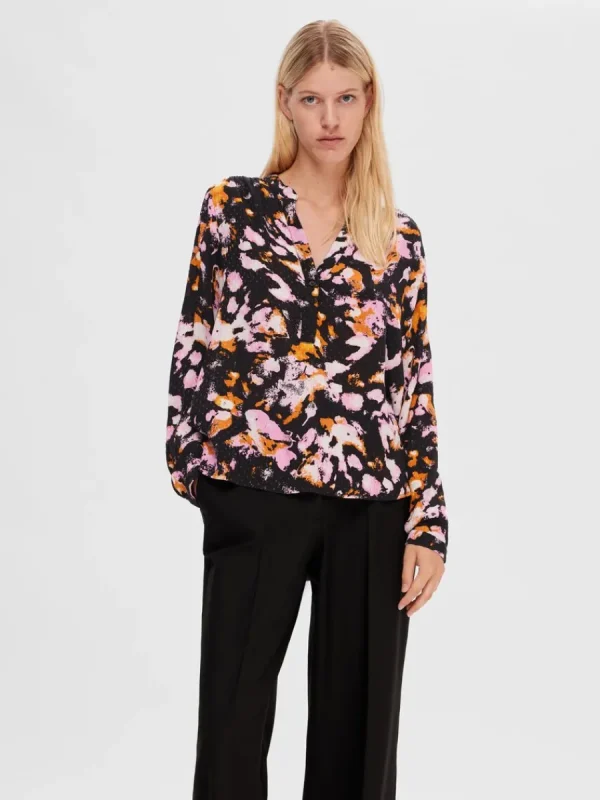 SELECTED TRYCK LÅNGÄRMAD BLUS Coloured Cheap