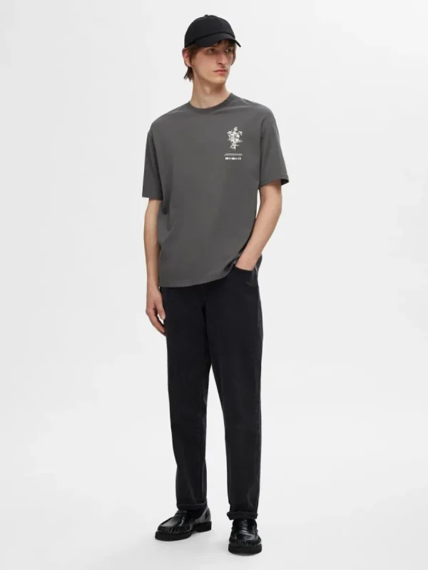 SELECTED TRYCKT BOMULLS T-SHIRT Grey Hot