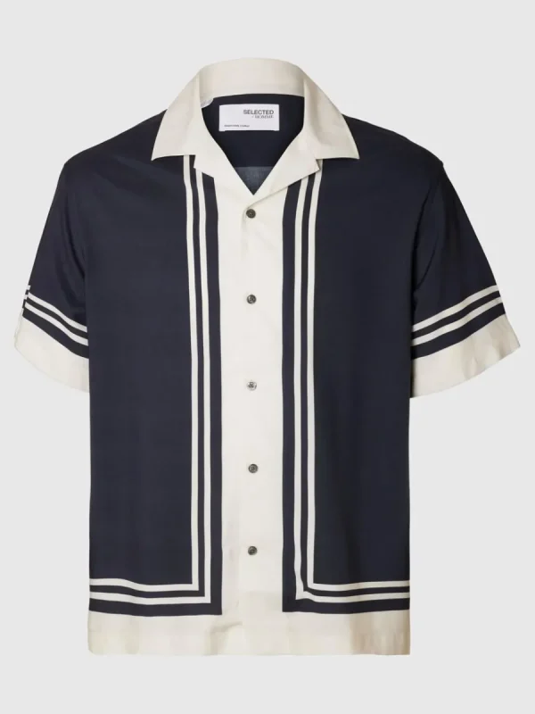 SELECTED TRYCKTA KORTÄRMAD SKJORTA Blue New