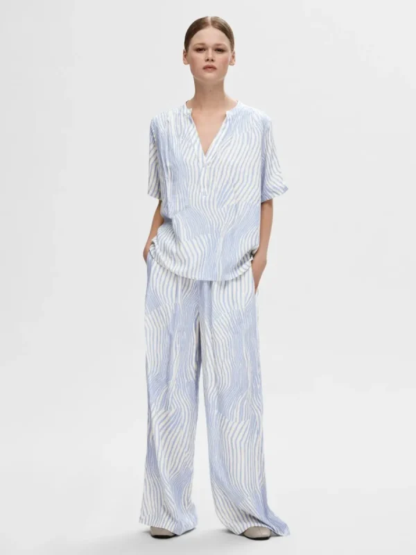 SELECTED TRYCKTA KORTÄRMAD TOPP Blue New