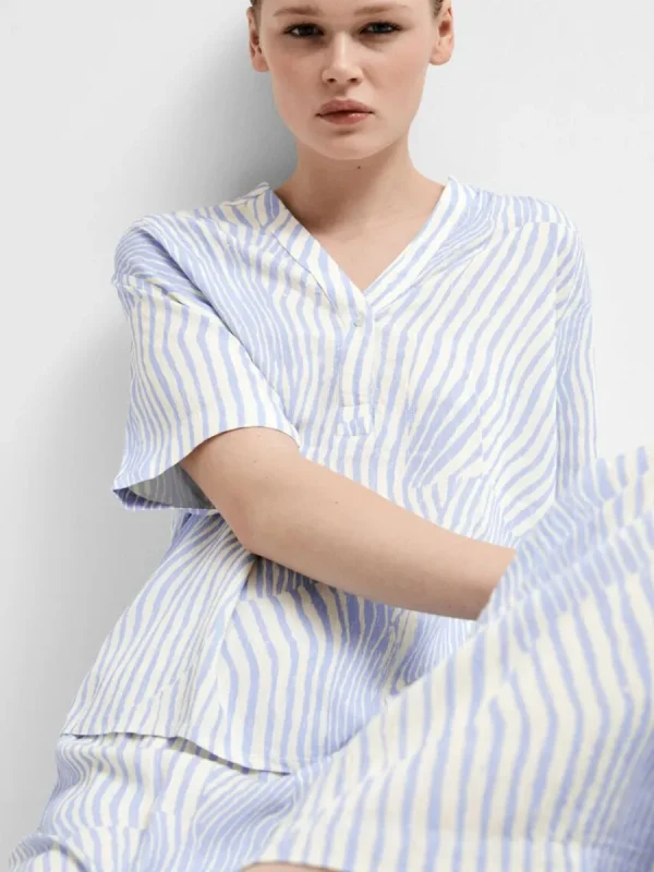 SELECTED TRYCKTA KORTÄRMAD TOPP Blue New