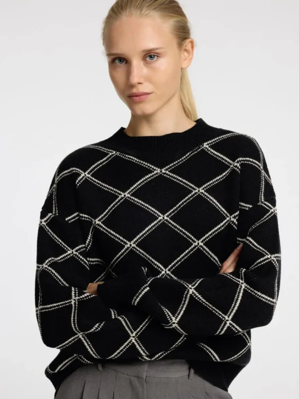 SELECTED TRYCKTA TRÖJA MED HÖG HALS Black Sale
