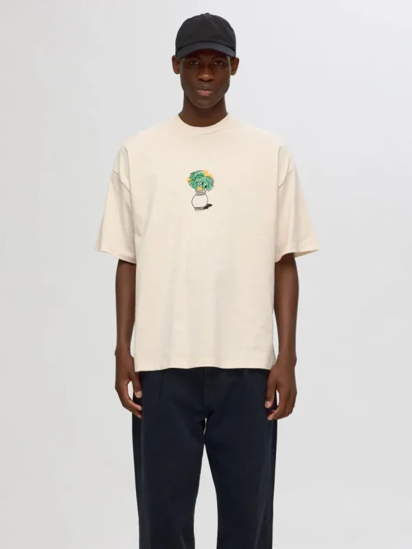 SELECTED TRYCKTA T-SHIRT Beige Clearance