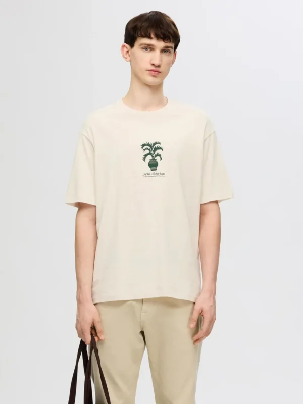 SELECTED TRYCKTA T-SHIRT Beige Sale
