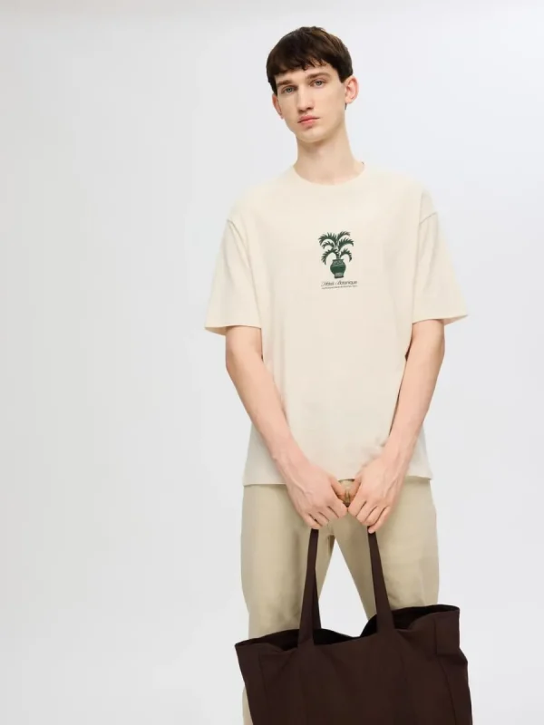 SELECTED TRYCKTA T-SHIRT Beige Sale