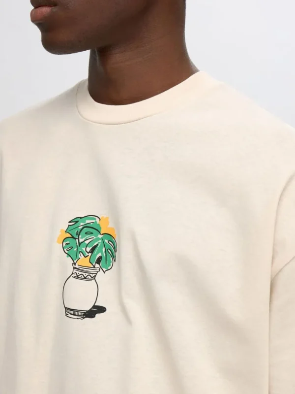 SELECTED TRYCKTA T-SHIRT Beige Clearance
