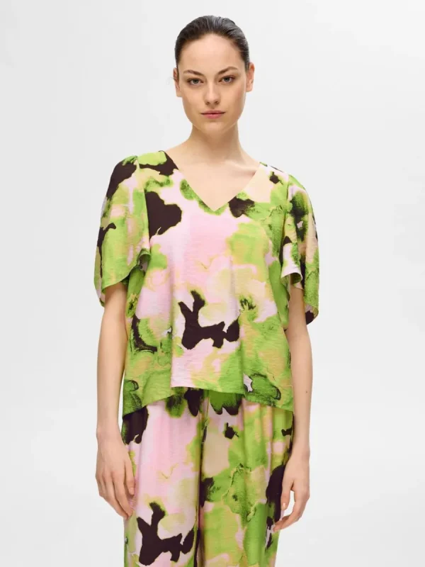 SELECTED TRYCKTA V-RINGAD TOPP Coloured Discount