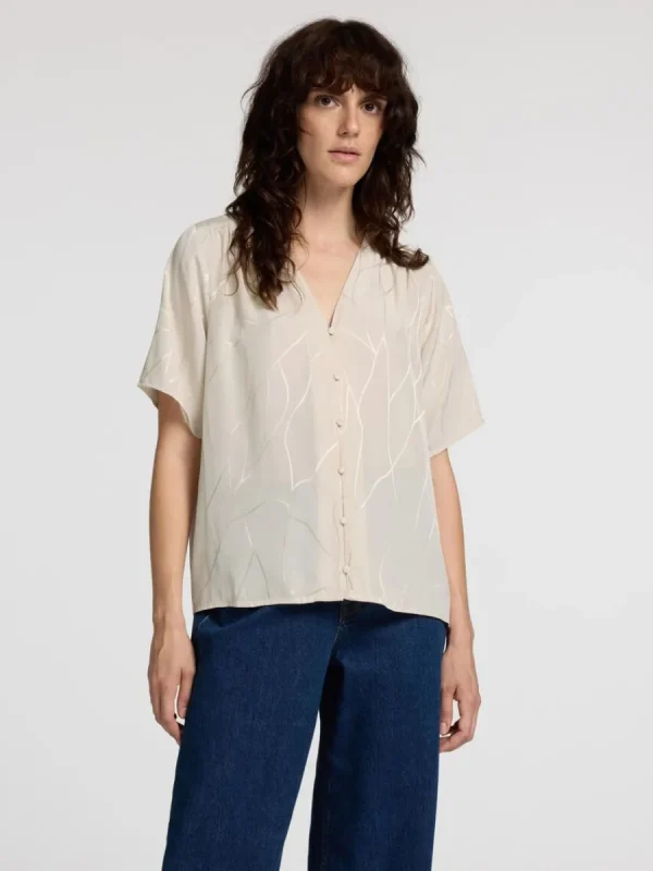 SELECTED TRYCKTA V-RINGAD TOPP Beige Discount
