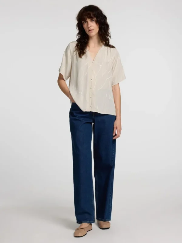 SELECTED TRYCKTA V-RINGAD TOPP Beige Discount