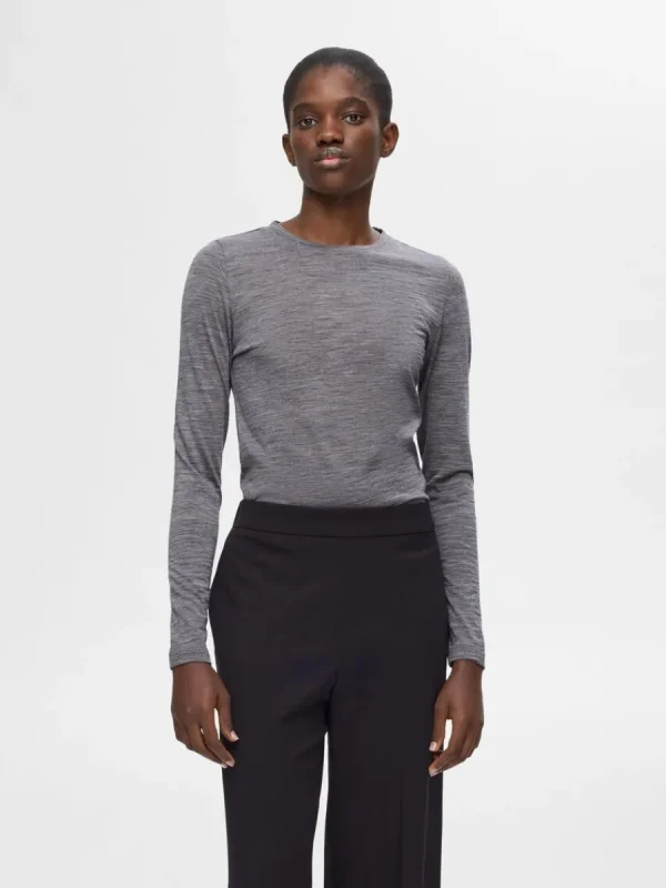 SELECTED 100% ULL LÅNGÄRMAD TOPP Grey New