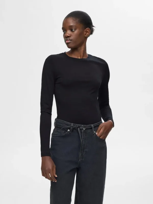 SELECTED 100% ULL LÅNGÄRMAD TOPP Black Cheap