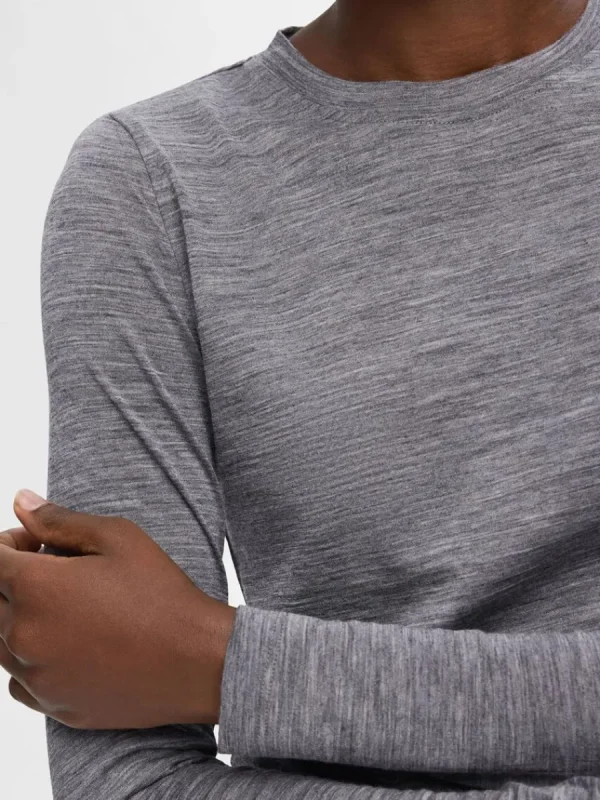 SELECTED 100% ULL LÅNGÄRMAD TOPP Grey New
